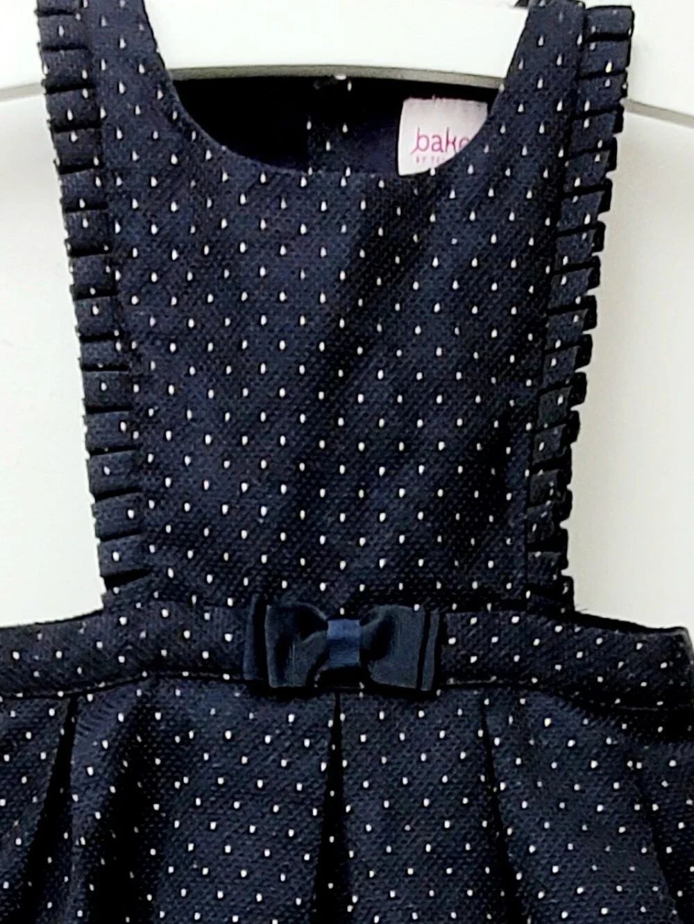 Ted Baker Scuba Navy Gold Mini Polka Dot Pinafore Dress with Bow Size 12 -18 Mos